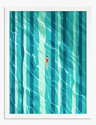 Serene Swimmer Stripes Art Print White