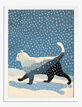 Snowy Cat Stroll Art Print - White