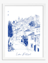 Lisbon Blue Sketch Art Print - White