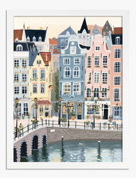 Amsterdam Pastel Rowhouses Art Print - White