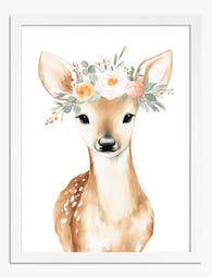 Fawn with Floral Crown Art Print White