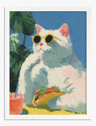 Cool Cat Taco Break Art Print White