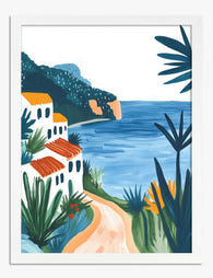 Sunlit Italian Coastline Art Print White