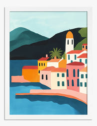 Vibrant Italian Coastline Art Print White