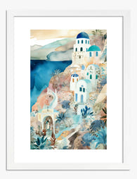 Dreamy Santorini Escape Art Print - White