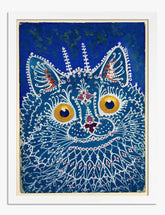 Louis Wains Blue Cat Art Print - White