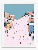 Snowy Village Escape Art Print - White