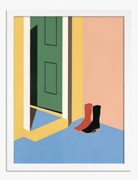 Bold Boots by the Door Art Print - White