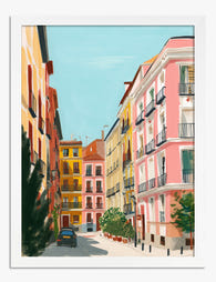 Pastel Madrid Street Scene Art Print - White