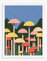 Whimsical Mushroom Field Art Print - White