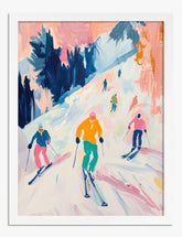 Colorful Ski Adventure Art Print White
