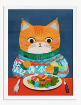 Cozy Cat Salad Moment Art Print - White