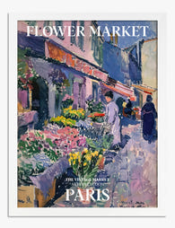 Paris Flower Market Scene Art Print White