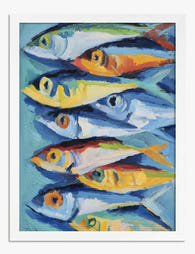 Vibrant Sardine Parade Art Print - White