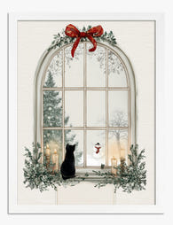 Christmas Window Cat Art Print - White