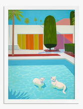 Poolside Cats by Hockney Art Print - White