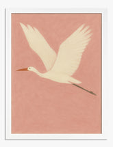 Graceful Crane in Flight Art Print - White