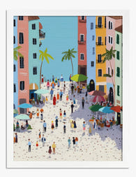 Pastel Seaside Stroll Art Print - White