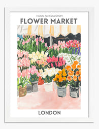 London Floral Market Delight Art Print - White
