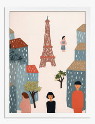 Paris Strolls Art Print - White