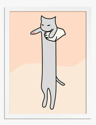 Stretch Cat Delight Art Print - White