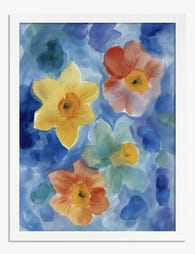 Springtime Watercolor Blooms Art Print - White