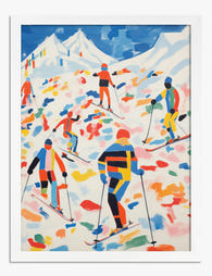 Vibrant Skiers Art Print White