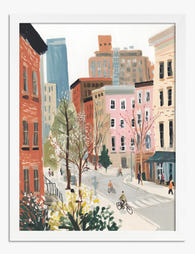 Pastel City Stroll Art Print - White
