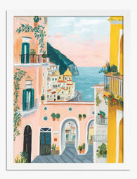 Pastel Amalfi View Art Print - White