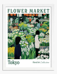 Tokyo Flower Market Stroll Art Print - White