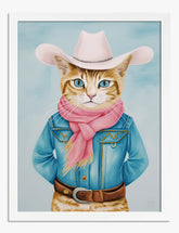 Western Cat Personality Art Print - White