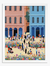 Summer Flower Market Stroll Art Print - White