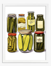 Charming Pickle Jar Parade Art Print - White