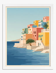 Sunlit Mediterranean Village Art Print - White