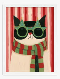 Festive Cat in Holiday Shades Art Print - White
