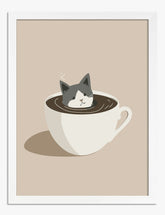 Cat in My Coffee Cup Art Print - White