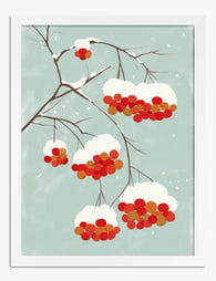 Winter Berry Branches Art Print - White