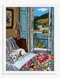 Sunny Retreat with Loyal Friend Art Print - White