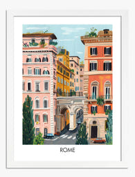 Pastel Rome Cityscape Art Print - White
