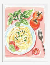 Sunny Italian Pasta Scene Art Print - White