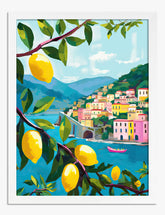 Italian Coastal Lemons Art Print White Frame