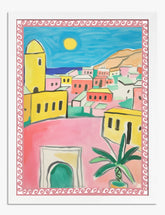 Sunlit Mediterranean Scene Art Print - White