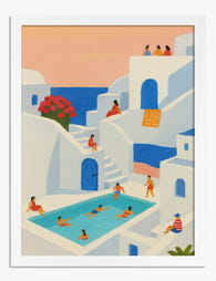 Santorini Sunset Escape Art Print - White