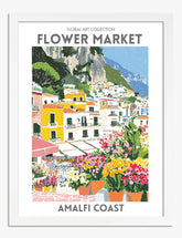 Amalfi Coast Floral Scene Art Print - White