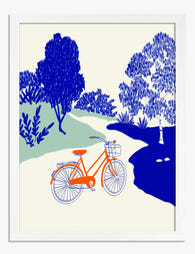 Orange Bicycle Pathway Art Print White