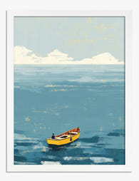 Yellow Boat on Blue Waters Art Print White