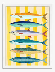 Playful Striped Fish Parade Art Print - White