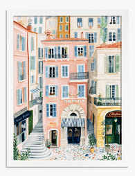French Riviera Streetscape Art Print - White