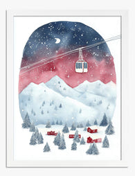 Alpine Night Village Art Print - White