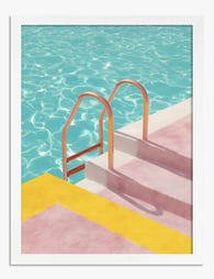 Pink Poolside Steps Art Print White